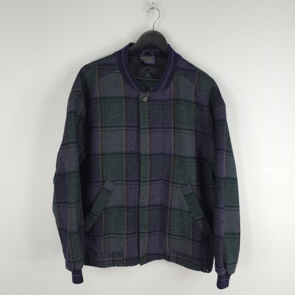 Colours By Alexander Julian Jacket Mens Medium Green Plaid Wool Bomber Lined